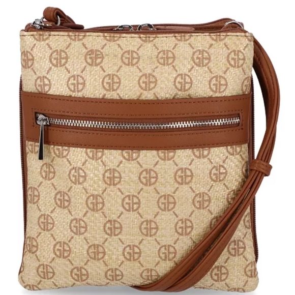 Giani Bernini Handbags - Giani Bernini Triple-Zip Signature Straw Dasher Crossbody -Logo Straw